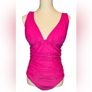 New J Crew Radiant Fuchsia Ruched V-neck One Piece Sz 2 NWT Padded Coverage Pink
